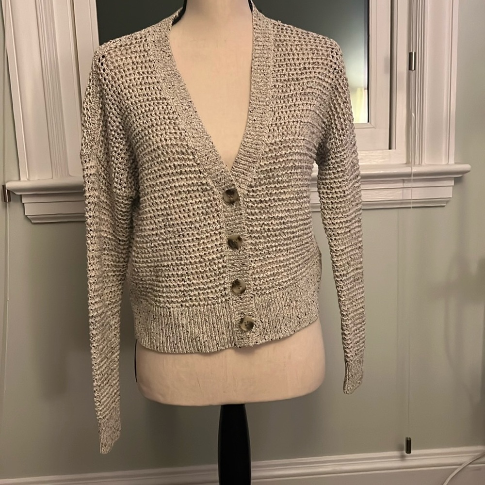 Madewell open weave oatmeal v neck cardigan.  19" length